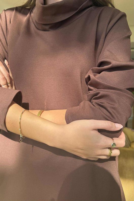 Scuba Stretch Funnel Neck Cocoon Dress Chocolate /3=
